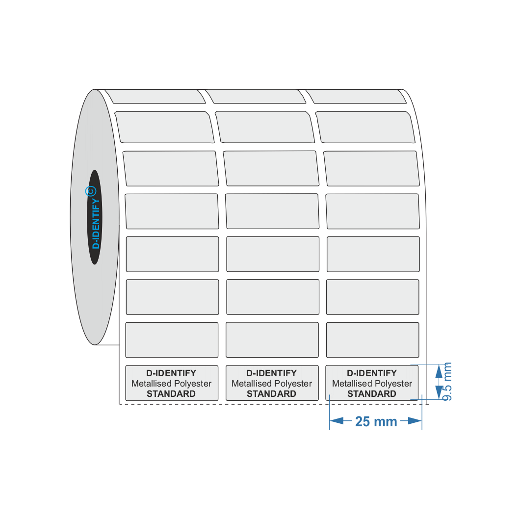 Metallised Polyester label 25mm x 9.5mm