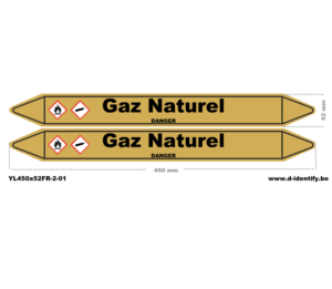 Marquage de tuyauterie gaz naturel – NBN T 69-004 avec CLP