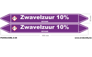 Leidingmarkering zwavelzuur 10% – NBN T 69-004 met CLP
