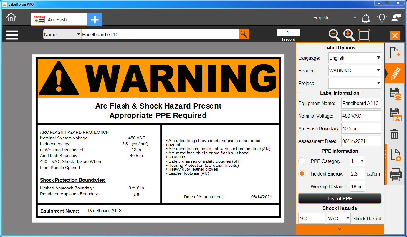 Labelforge Pro - Module Arc Flash