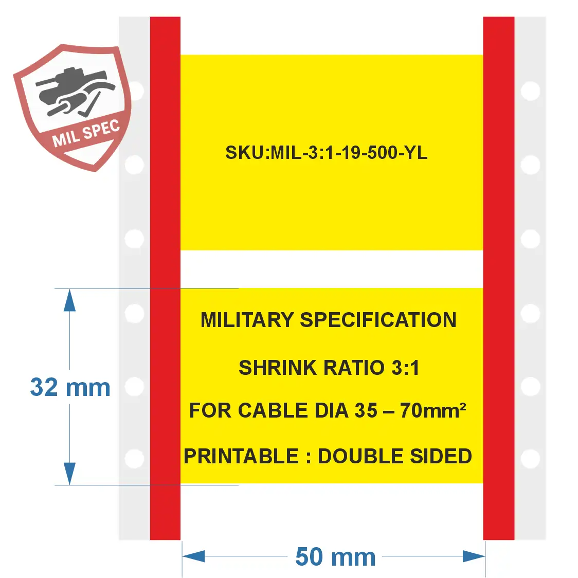 Krimpkous 3:1 polyolefine – 35–120mm² geel