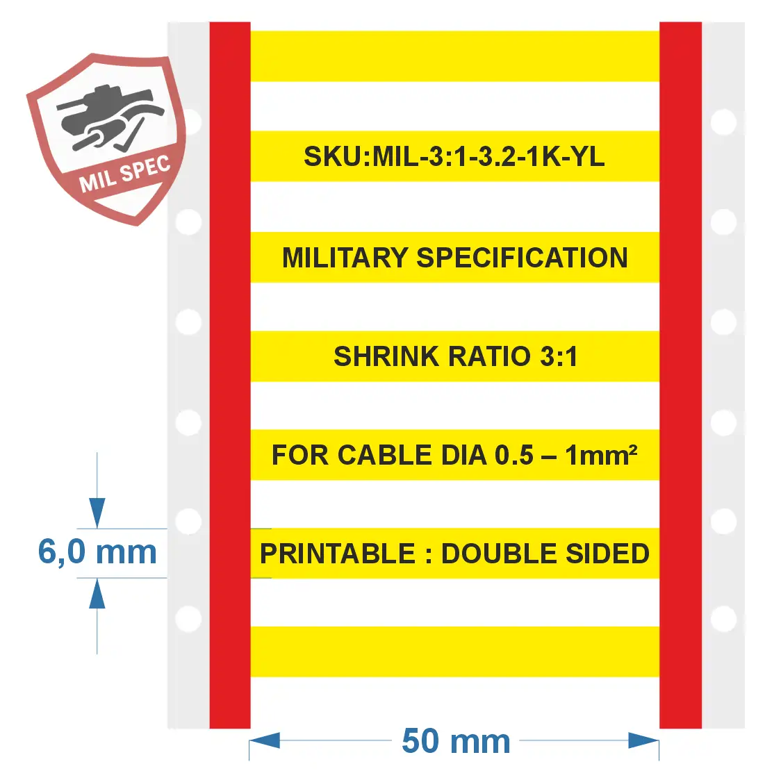 Military Grade Heat Shrink Tubing 3:1 – 0.5–1mm² Yellow